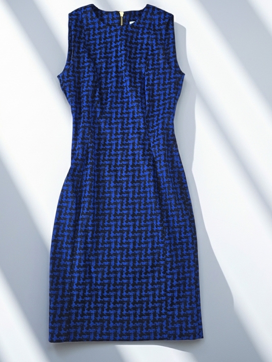 Calvin Klein Dresses & Skirts - Calvin Klein Royal Blue and Black Patterned Midi Sheath Dress Size 4